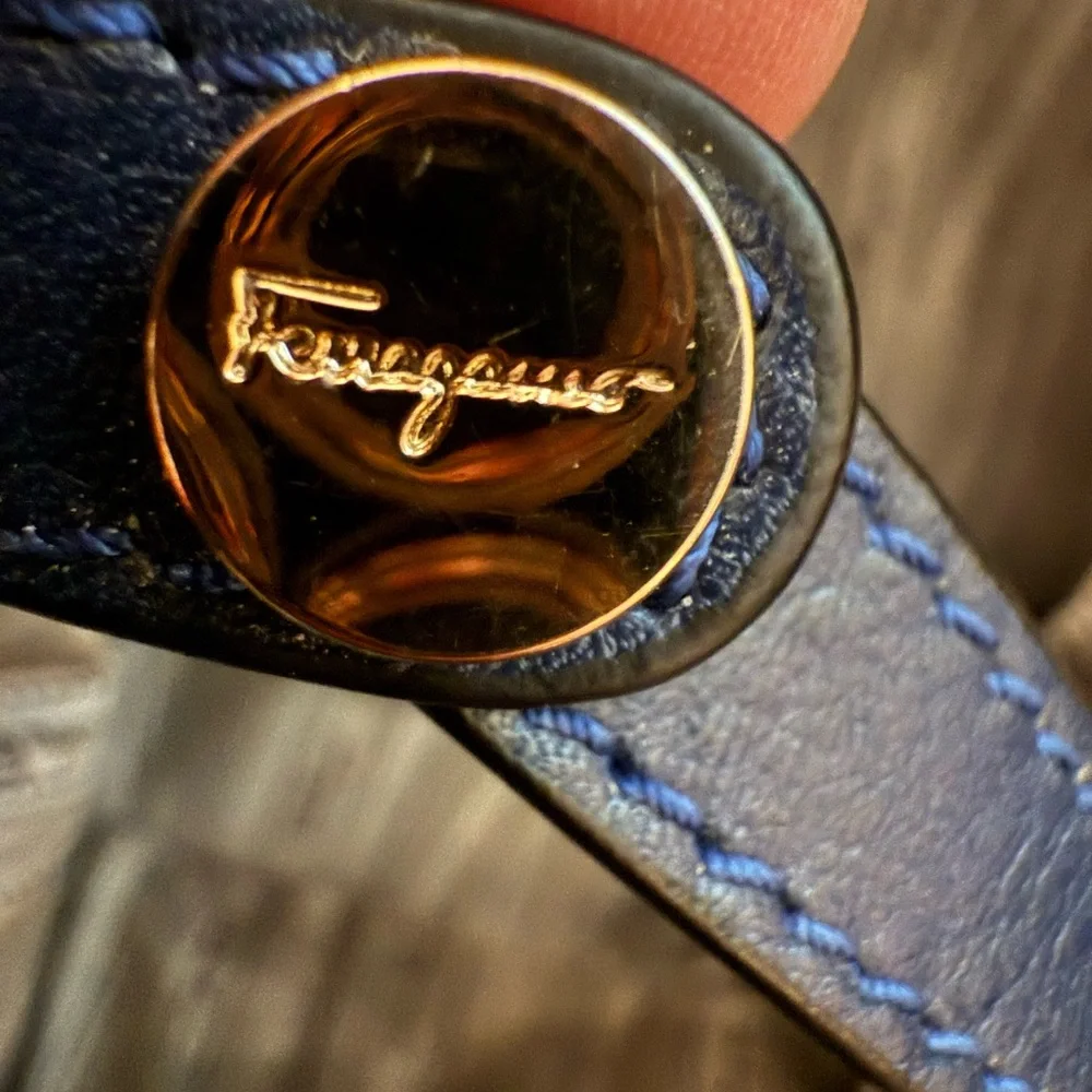 Salvatore Ferragamo Navy Gancini Braided Tote Bag VGUC - Picture 10 of 16